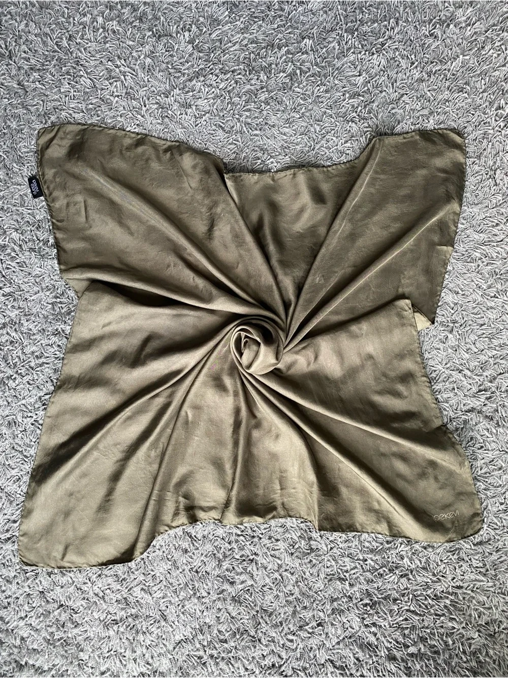 Ipekevi Khaki Olive Green 100% Silk Large Square Scarf Minimalist Wrap - Picture 1 of 5